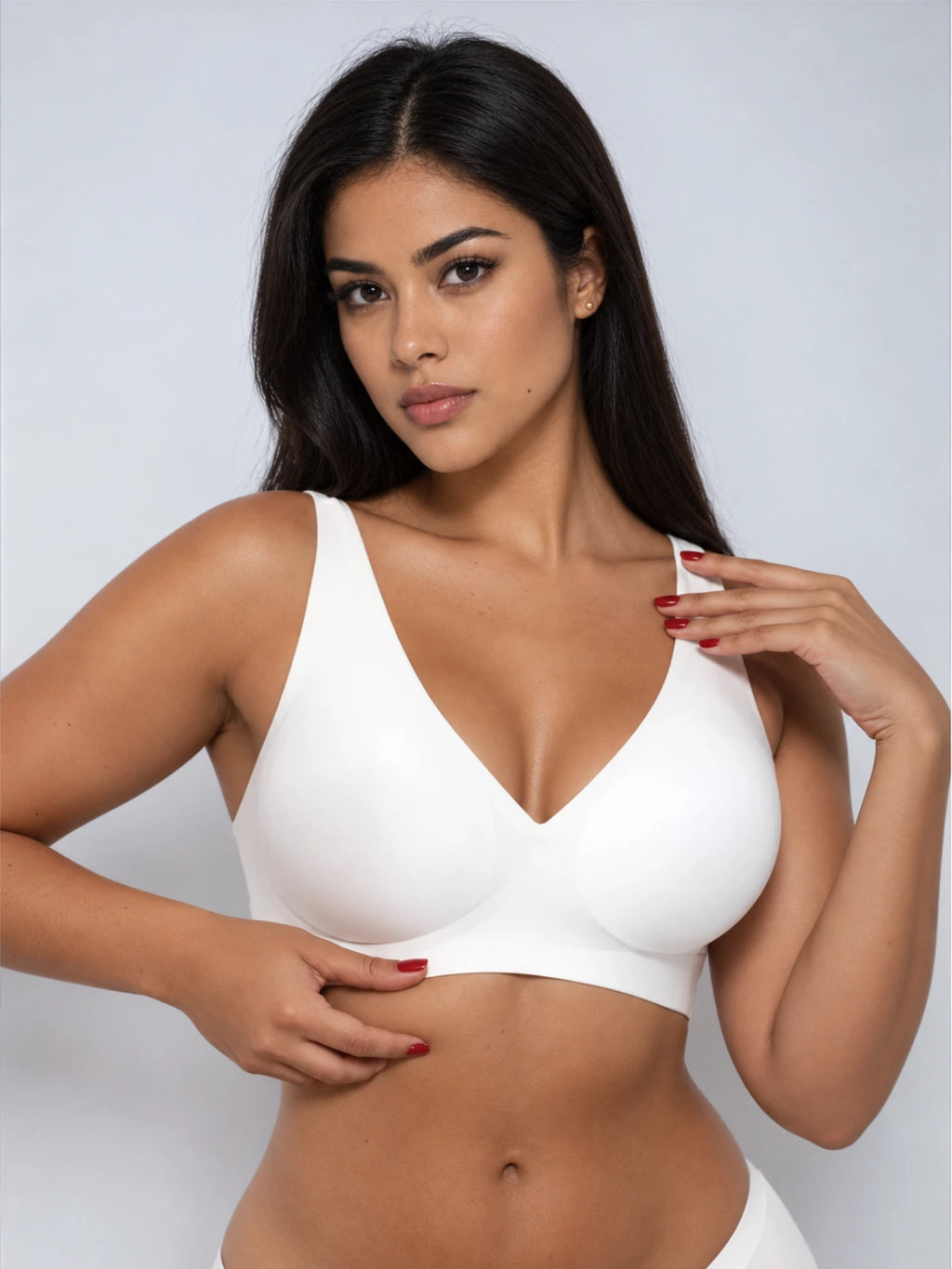 Holy Boxr JellyFit® non-wired bra in White, front view with seamless deep-V cups