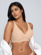 Holy Boxr JellyFit® non-wired bra in nude color, front view with seamless deep-V cups