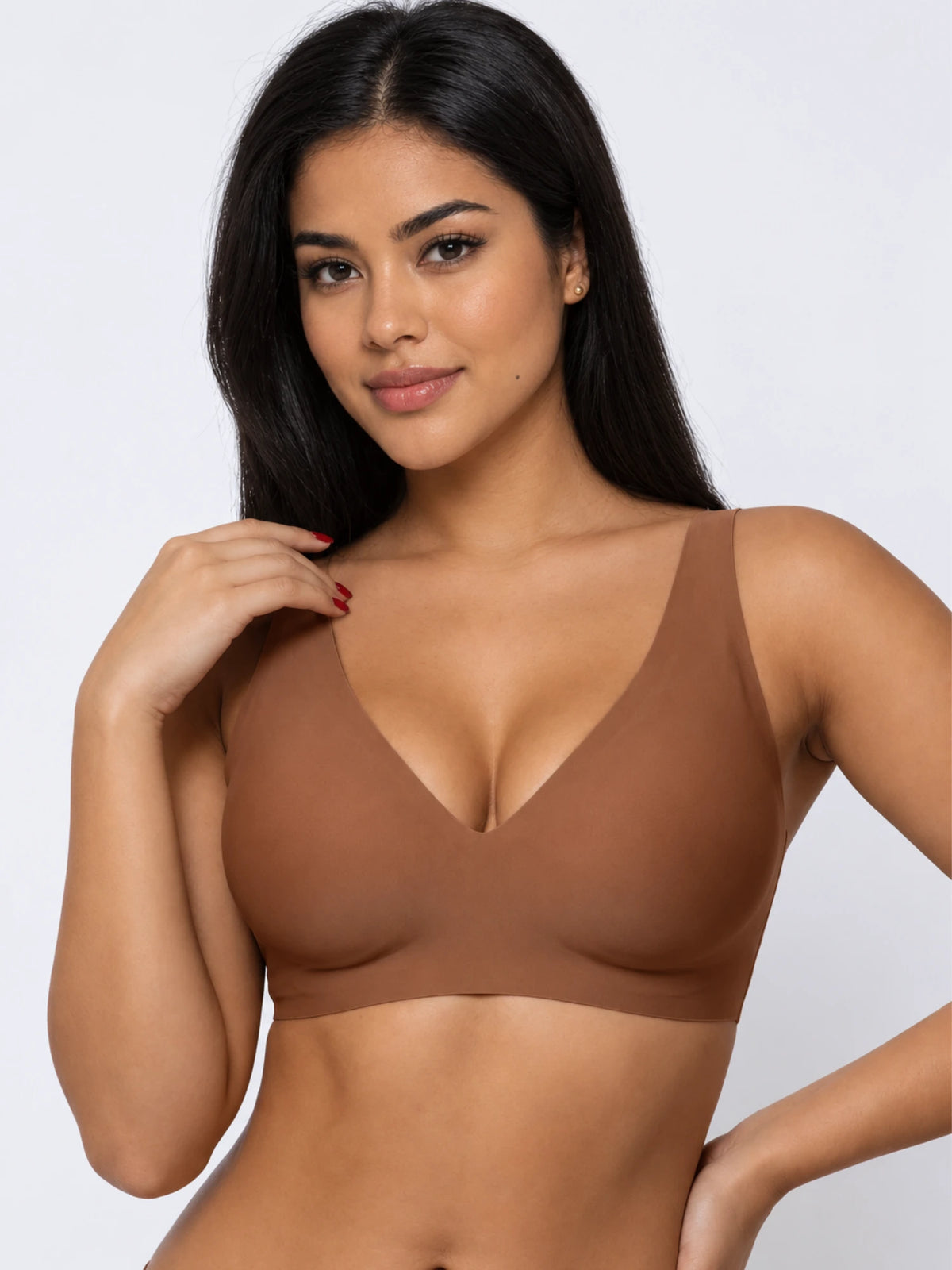 Holy Boxr JellyFit® bra in caramel, close-up showing seamless cups and smooth supportive underband